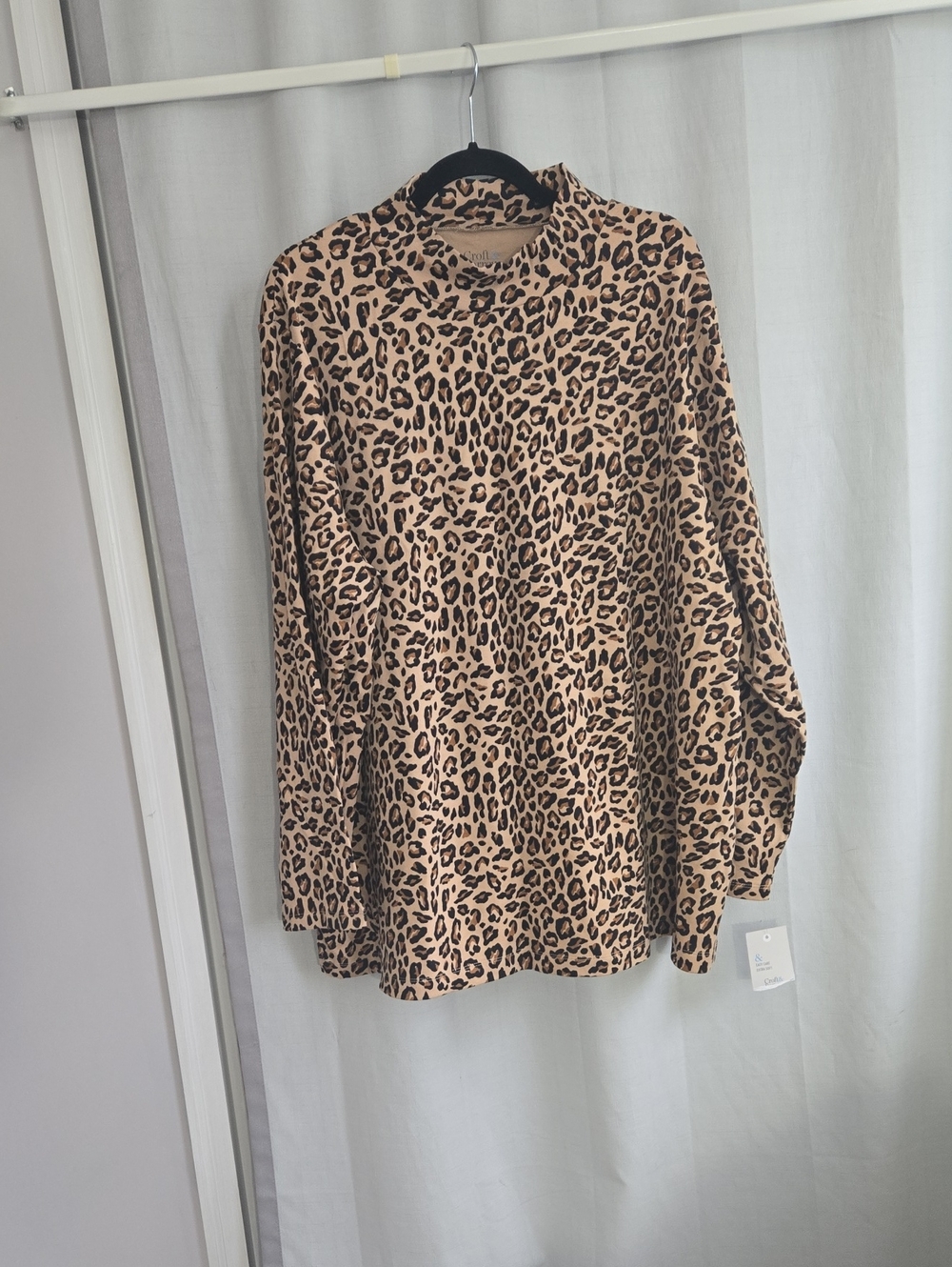 NWT Croft & Barrow Plus Size 4X Leopard Print Long Sleeve Mock Neck Top Cotton - Picture 3 of 11